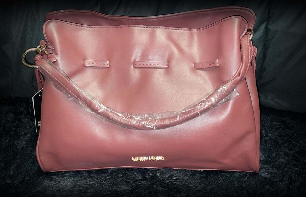 Badgley Mischka Wine Vegan Leather Gold Tone Accents and Snap Trim Bag Purse NWT
